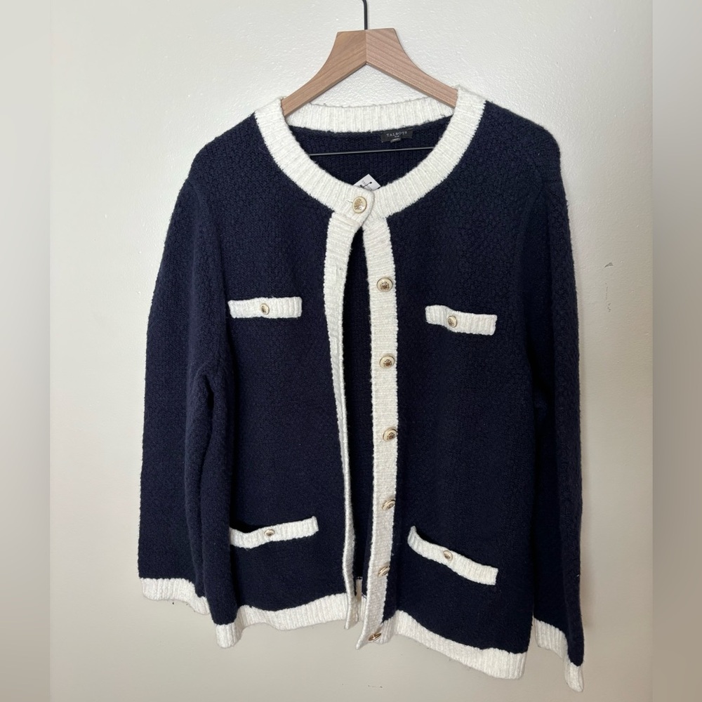 Talbots Navy & White Contrast Trim Cardigan – Size 2X